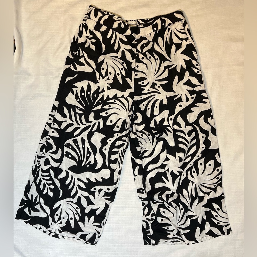 Rachel Zoe women’s 100% linen crop loose fit wide leg  Pants size Large L